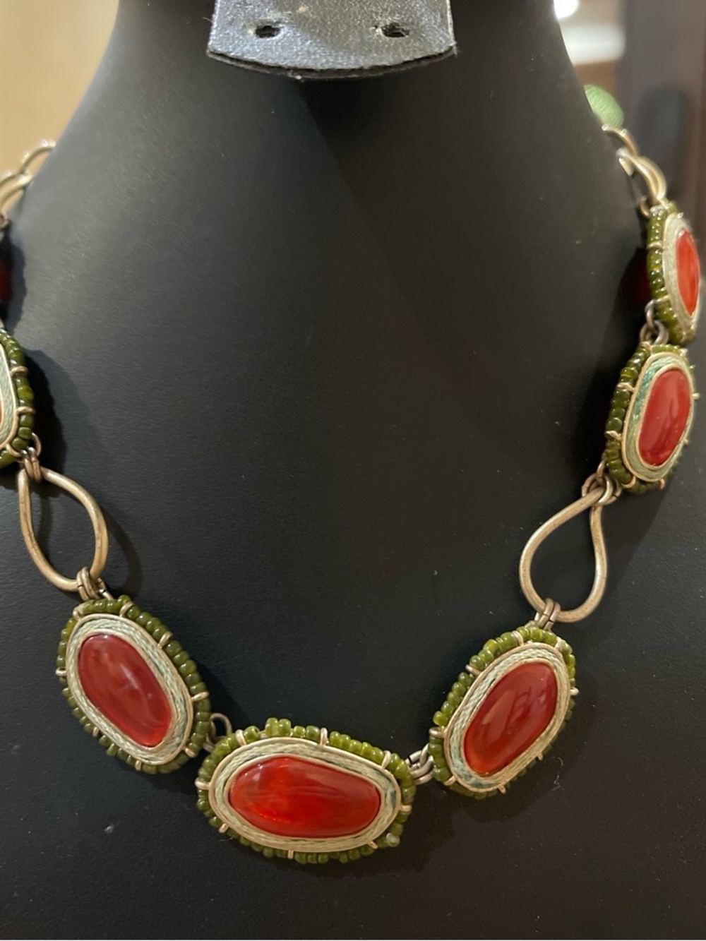 LC Lauren Conrad Red and Olive Bead-Accent Statement Necklace